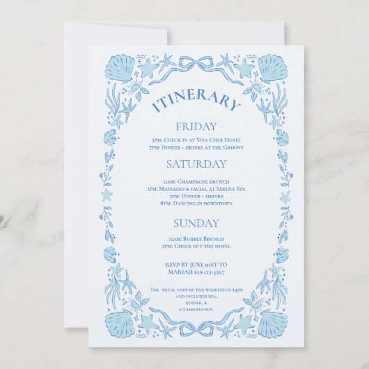 Seashells Wedding Bells Whimsical Bachelorette Blu 招待状 (裏面)