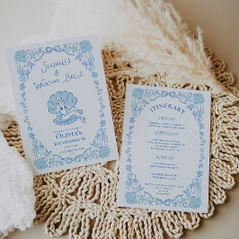 Seashells Wedding Bells Whimsical Bachelorette Blu 招待状