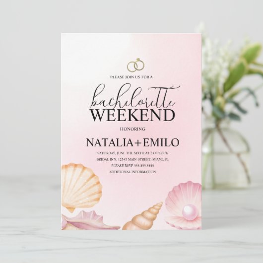 Seashells Weekend Beach Bachelorette Invitations  招待状 (スタンド正面)