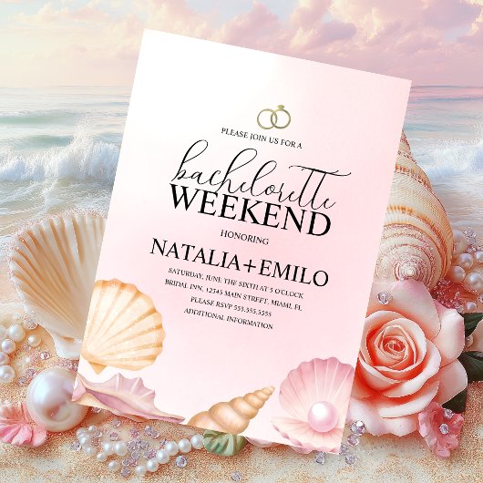 Seashells Weekend Beach Bachelorette Invitations  招待状