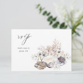 Seashells & Whiteフローラ付き食事RSVP 2 出欠カード (スタンド正面)