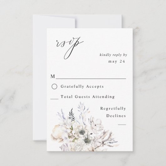 Seashells & Whiteフローラ付き食事RSVP 3 出欠カード (正面)