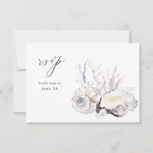 Seashells & Whiteフローラ付き食事RSVP 5 出欠カード (正面)