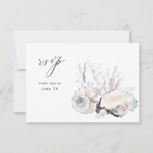 Seashells & Whiteフローラ付き食事RSVP 5 出欠カード