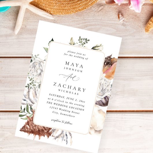 Seashells & Whiteフローラ結婚の1-V2 招待状