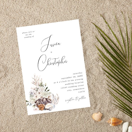Seashells & Whiteフローラ結婚の3 招待状