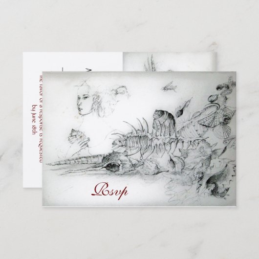 SEASHELLSSWEET SIXTEENパーティー、Ruby Monogram Rsvp (正面/裏面)