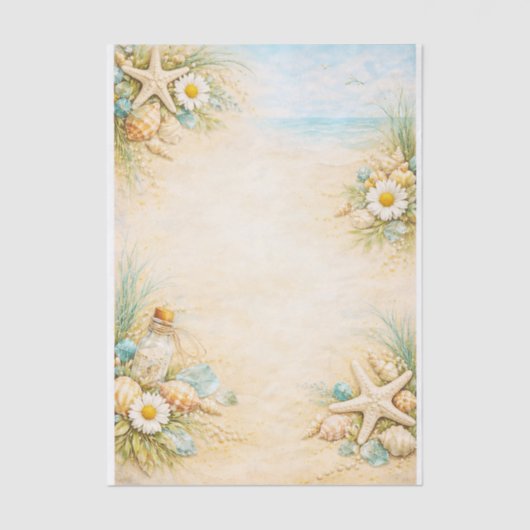 Seaside Beach Shell & Starfish Frame FE9 Decoupage 薄葉紙 (正面)