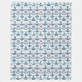 Seaside Blue Sailboats & Anchors Pattern ID1258 フリースブランケット (正面)