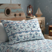 Seaside Blue Sailboats & Anchors Pattern ID1258 枕カバー