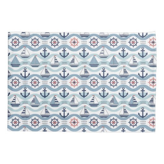 Seaside Blue Sailboats & Anchors Pattern ID1258 枕カバー (裏面)