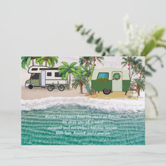 Seaside Camping Christmas Greeting Message Cards 招待状 (スタンド正面)