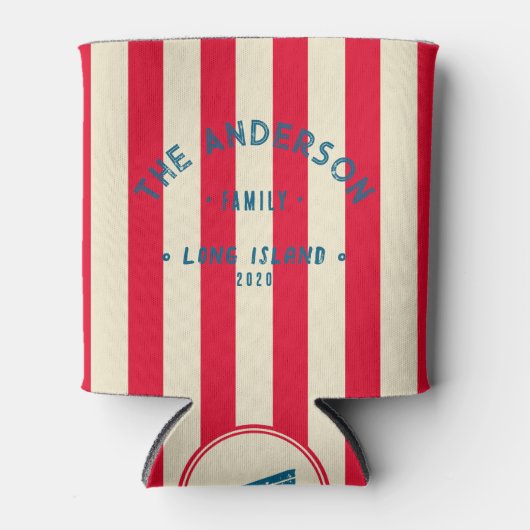 Seaside Cherry Picking Pink Striping & Family Name 缶クーラー (正面)