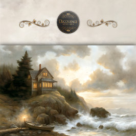 Seaside Cottage At Dusk Decoupage 薄葉紙