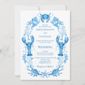 Seaside Elegance Blue Watercolor Coastal Wedding 招待状 (正面)