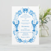 Seaside Elegance Blue Watercolor Coastal Wedding 招待状 (スタンド正面)