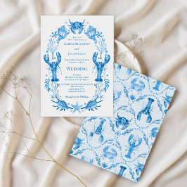 Seaside Elegance Blue Watercolor Coastal Wedding  招待状