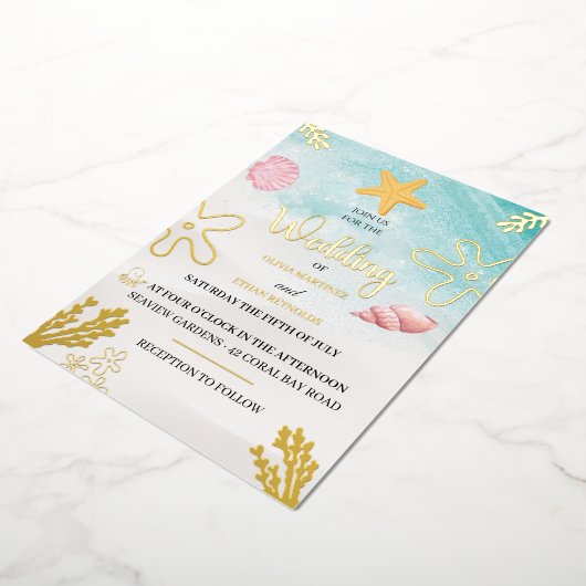 Seaside Elegance Foil Invitation 箔招待状 (回転した状態)