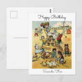 Seaside Fun Victorian Cat Mischief Happy Birthday ポストカード (正面/裏面)
