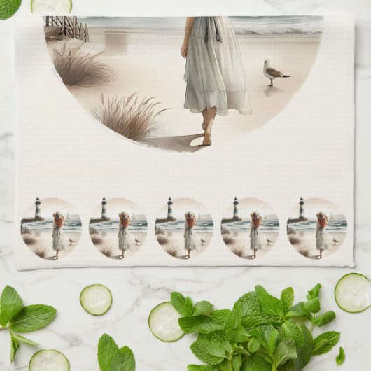 Seaside Lighthouse Stroll キッチンタオル (折り畳み)