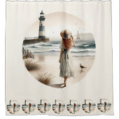 Seaside Lighthouse Stroll シャワーカーテン (正面)