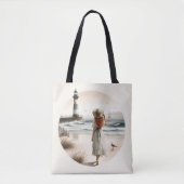 Seaside Lighthouse Stroll トートバッグ (正面)