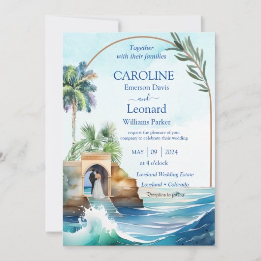 Seaside Love: Tropical Beach Wedding Invitation 招待状 (正面)