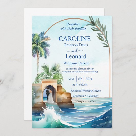 Seaside Love: Tropical Beach Wedding Invitation 招待状 (正面/裏面)