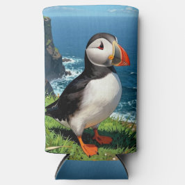 Seaside Puffin Illustration   スリム缶クーラー