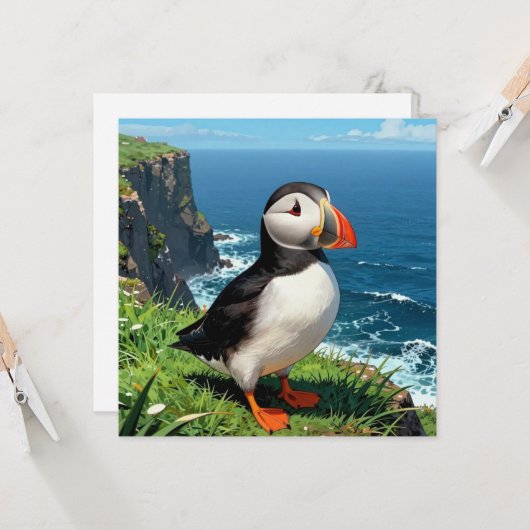 Seaside Puffin Illustration | 無地 カード (正面/裏面インサイチュ)