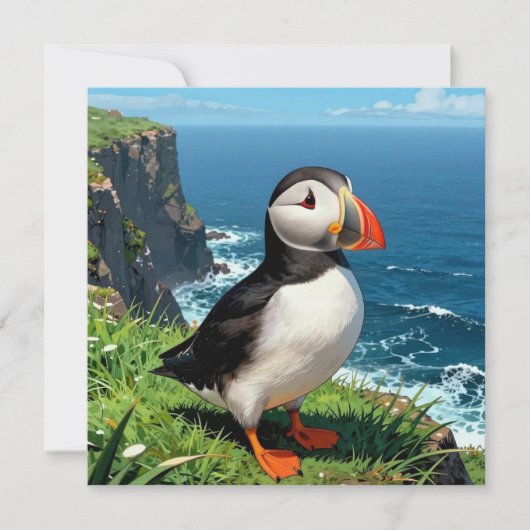 Seaside Puffin Illustration | 無地 カード (正面)