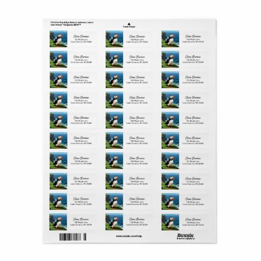 Seaside Puffin Illustration | Personalized ラベル (フルシート)