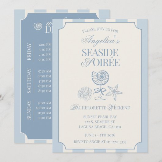 Seaside Soiree Bachelorette Weekend Itinerary and  招待状 (正面/裏面)