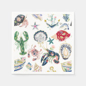 Seaside Soirée Coastal Pattern スタンダードカクテルナプキン (正面)