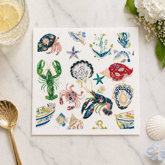 Seaside Soirée Coastal Pattern スタンダードカクテルナプキン