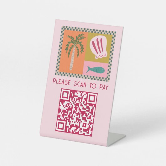 Seaside Soiree SCAN TO PAY モダン かわいい カスタムQR 台座サイン (正面)