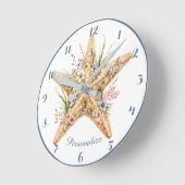 Seaside Starfish Floral Coastal Beach Bloom ラウンド壁時計 (傾斜)