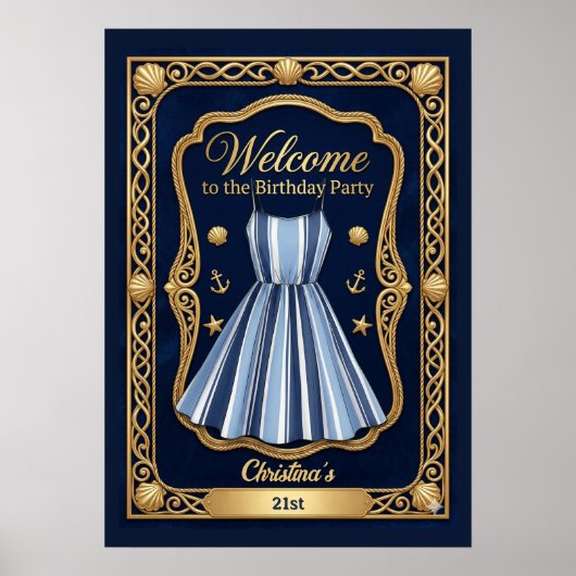 Seaside Stripes Celebration Birthday ポスター (正面)