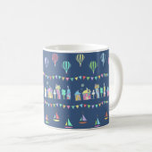 Seaside Town Sail Boats and Bunting Blue コーヒーマグカップ (正面右)