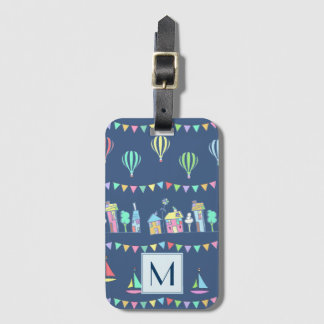 Seaside Town Sail Boats and Bunting Monogram ラゲッジタグ