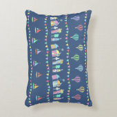 Seaside Town Sail Boats and Bunting Pattern Blue アクセントクッション (正面(垂直))