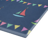 Seaside Town Sail Boats and Bunting Pattern Blue カッティングボード (角)