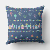 Seaside Town Sail Boats and Bunting Pattern Blue クッション (裏面)
