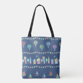 Seaside Town Sail Boats and Bunting Pattern Blue トートバッグ (裏面)