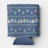 Seaside Town Sail Boats and Bunting Pattern Blue 缶クーラー (裏面)
