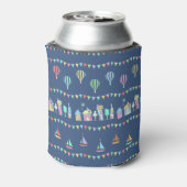 Seaside Town Sail Boats and Bunting Pattern Blue 缶クーラー (缶裏面)