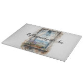 Seaside Window View Watercolor Coastal Scene カッティングボード (角)