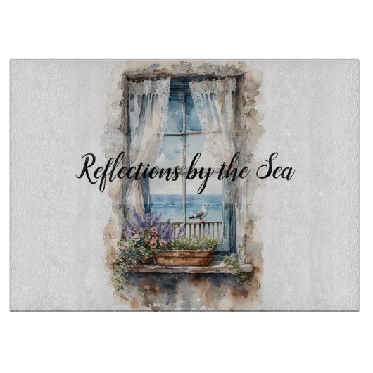 Seaside Window View Watercolor Coastal Scene カッティングボード (正面)