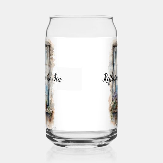 Seaside Window View Watercolor Coastal Scene ガラス缶 (左)