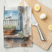 Seaside Window View Watercolor Coastal Scene キッチンタオル (四つ折り)